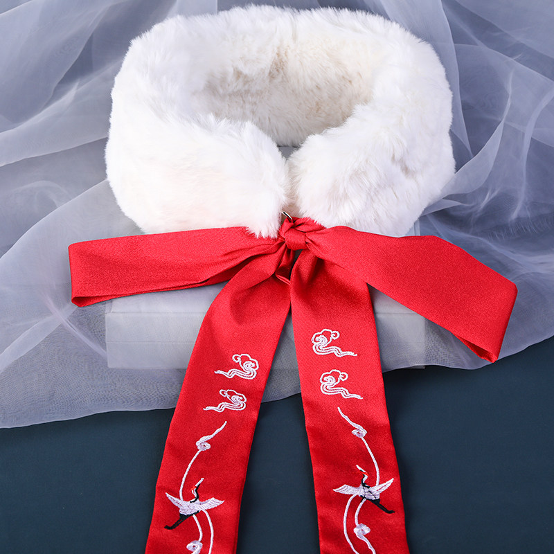 汉服毛领围脖古风毛绒围领系带领子围巾