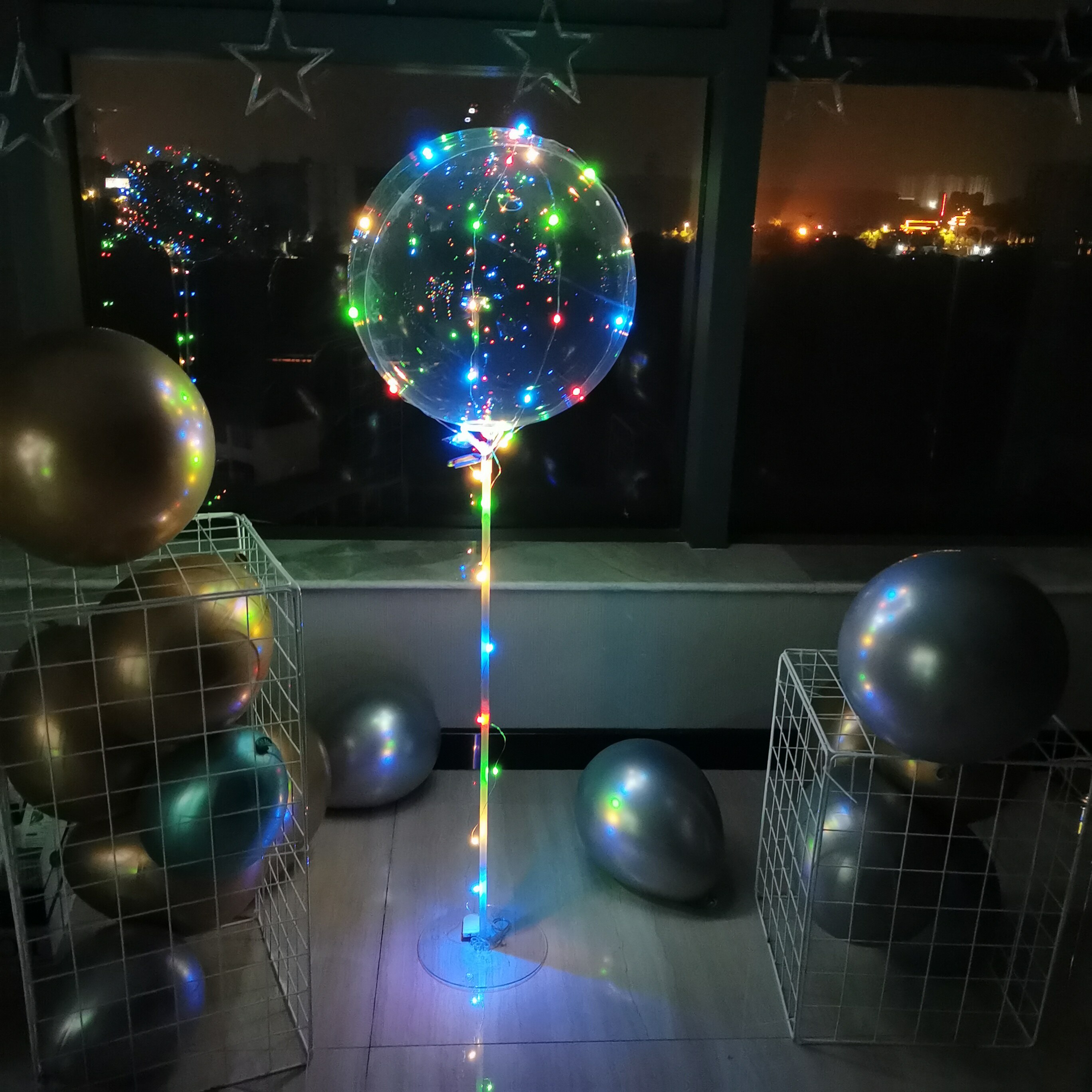气球ins网红带灯发光波波圣诞led彩灯夜市气球