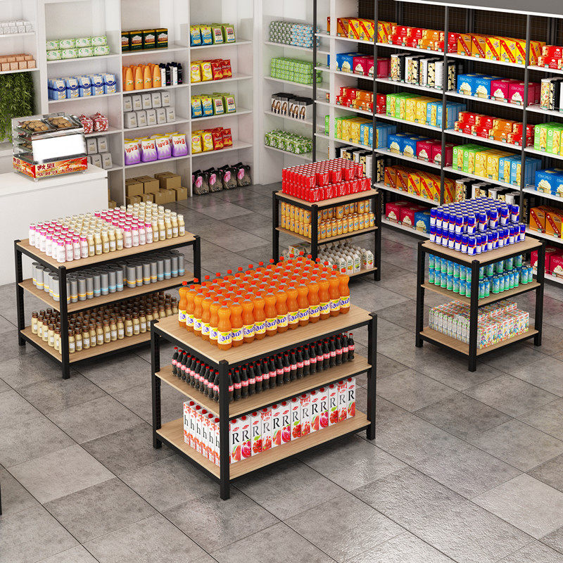 超市牛奶钢木货架礼品堆头粮油米面奶堆架子地堆促销架