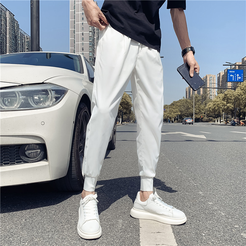 冰丝防晒裤子男夏季薄款韩版潮流白色休闲长裤痞帅潮牌束脚九分裤