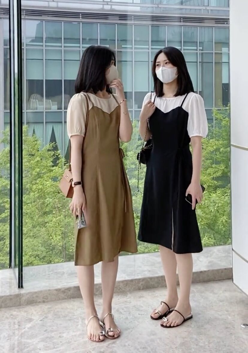 假两件短袖吊带连衣裙女2022夏季新款韩版薄款收腰显瘦中长款裙子