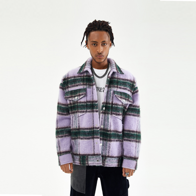 【潮WOO专属】BONELESS马海毛迷幻格子夹克美式高街衬衫休闲外套