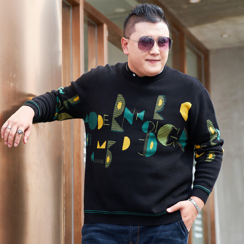 200斤加肥加大毛衣男潮宽松肥佬胖子休闲长袖针织衫