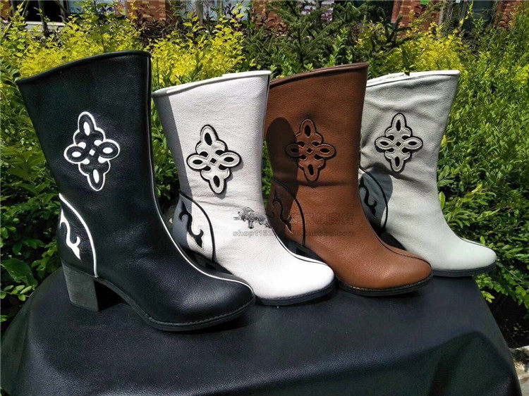 蒙古族女靴靴子女款牛皮蒙古长筒手工马靴日常皮靴