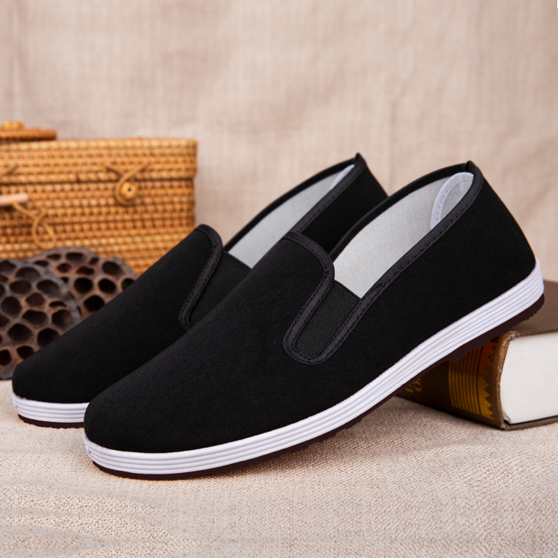 老北京布鞋男士透气休闲春秋季帆布一脚蹬休闲工作千层底黑布鞋男