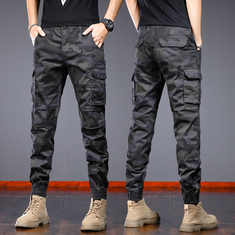 春秋款男士高端迷彩工装裤潮牌宽松束脚裤男2022年春季休闲长裤子