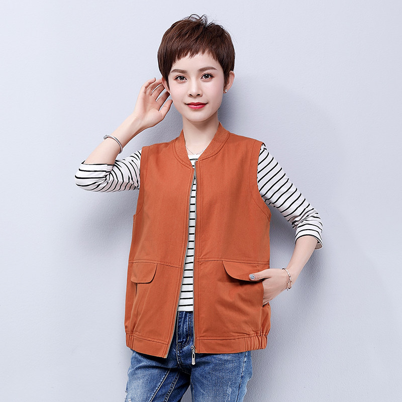 中年马甲女短款春秋2019新款妈妈纯棉坎肩休闲女士马夹宽松背心薄