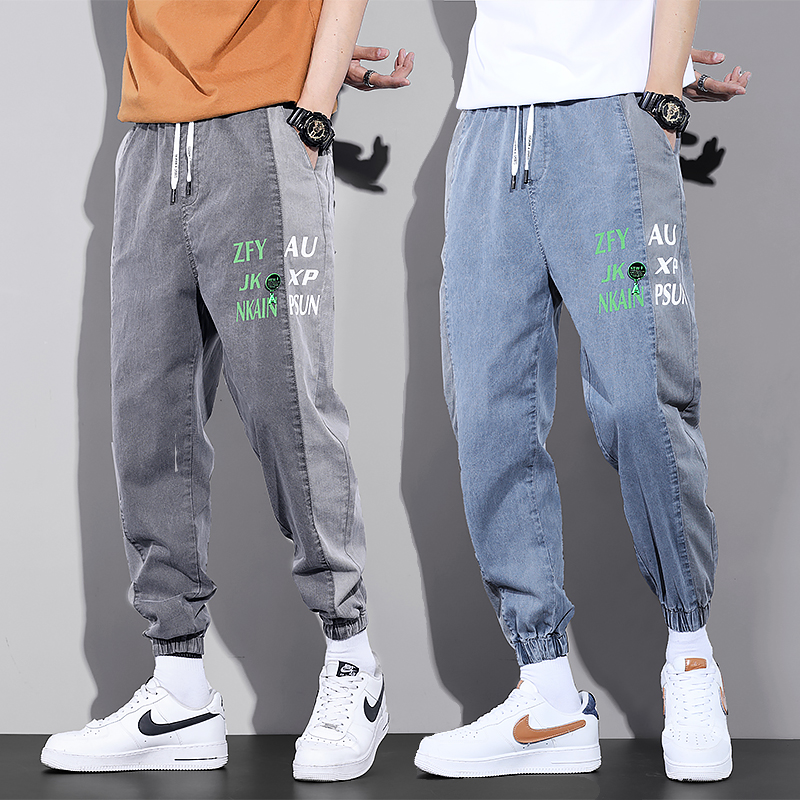 男裤子夏季薄款2022年春秋新款宽松工装牛仔裤男士休闲束脚长裤子