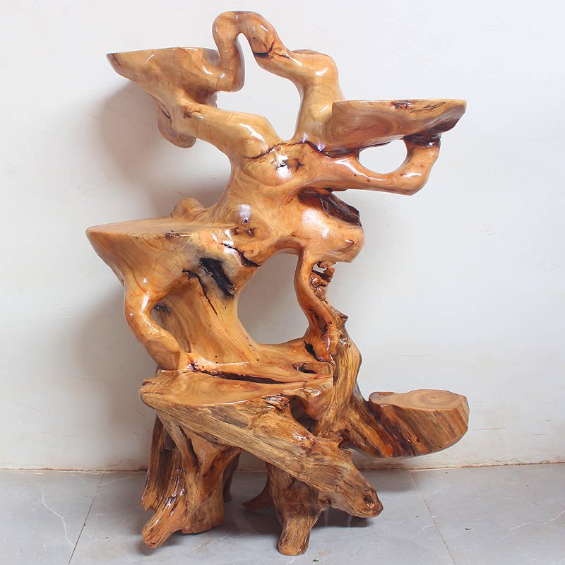 香樟木根雕花架实木天然树根底座落地多层客厅根艺盆景架木雕摆件