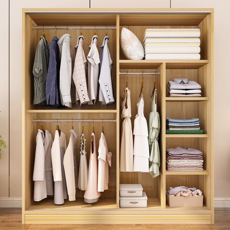 衣柜现代简约推拉门实木质出租房用挂衣橱成人家用卧室小户型柜子