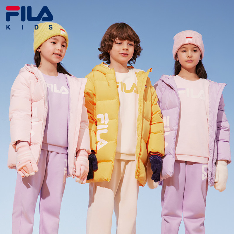 fila斐乐童装儿童羽绒服2022秋冬新款男女童多彩保暖长款羽绒外套
