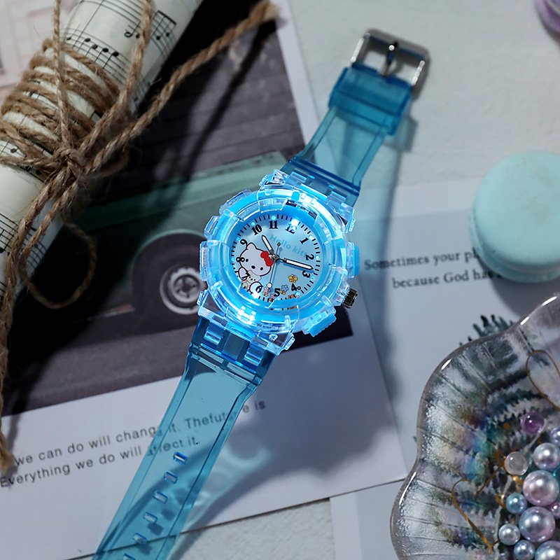 儿童手表凯蒂猫女孩幼儿园闪光可爱卡通女童小学生防水玩具电子表