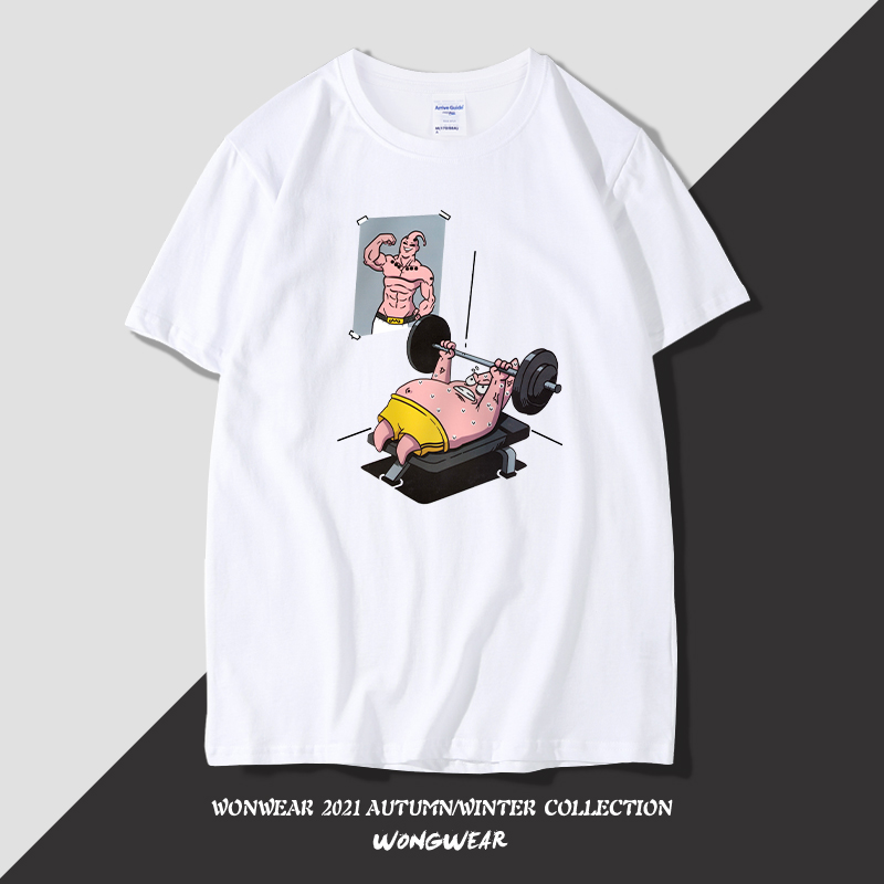 派大星联名七龙珠魔人布欧健身短袖男恶搞t恤宽松动漫衣服ins上衣