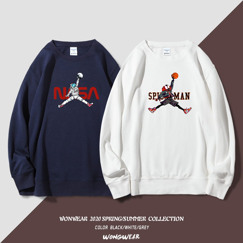 无畏者飞人联名宇航员欧美圆领卫衣男潮春季加绒篮球运动无帽外套