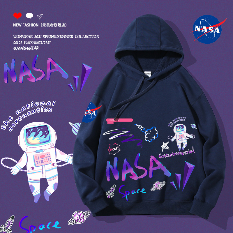 NASA旗舰店联名连帽卫衣男春季薄款2022新款情侣装ins外套衣服潮