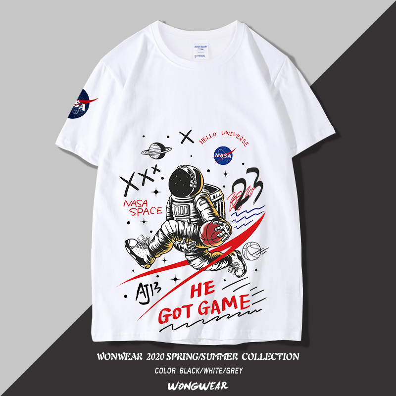 nasa联名宇航员短袖T恤男篮球打底衫潮牌宽松ins潮流港风国潮半袖