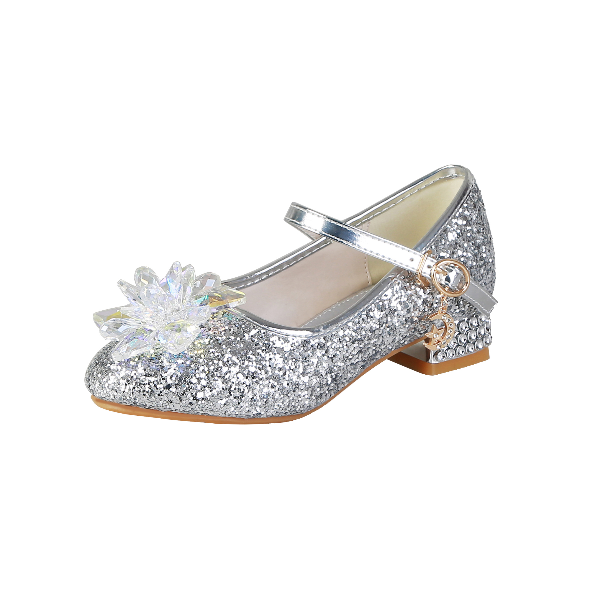 女童宝宝皮鞋公主水晶鞋小女孩亮片儿童高跟鞋演出皮鞋