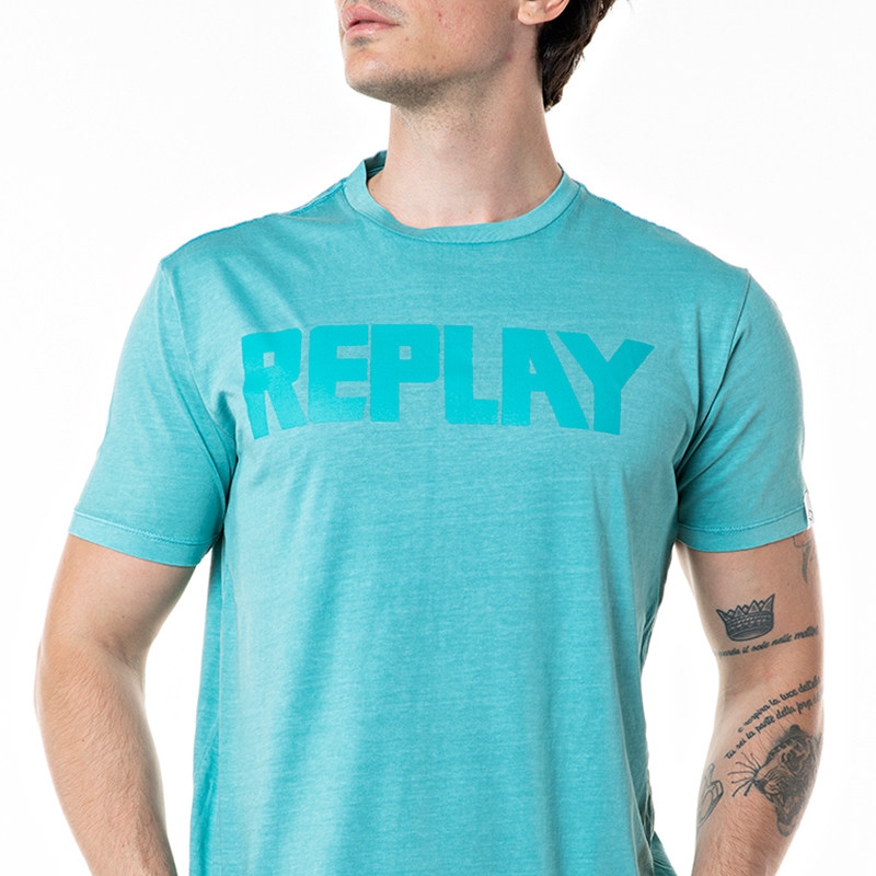 replay圆领短袖字母印花运动休闲上装t恤