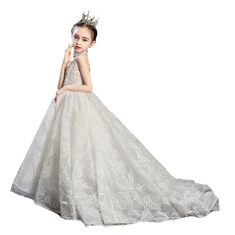 儿童婚纱纱裙公主拖尾超长10岁生日新品小女孩儿童礼服