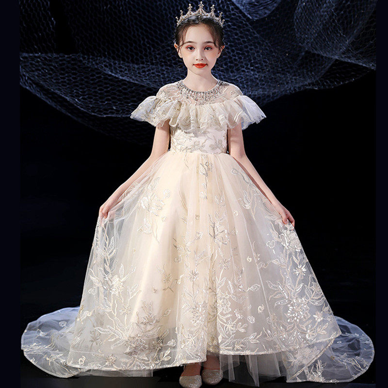 小孩子生日婚纱公主裙拖尾高级女童主持礼服钢琴儿童礼服
