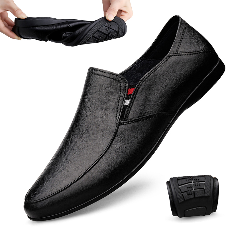 2022夏季新款男士休闲鞋真皮软底软皮韩版皮鞋男一脚蹬商务男鞋子