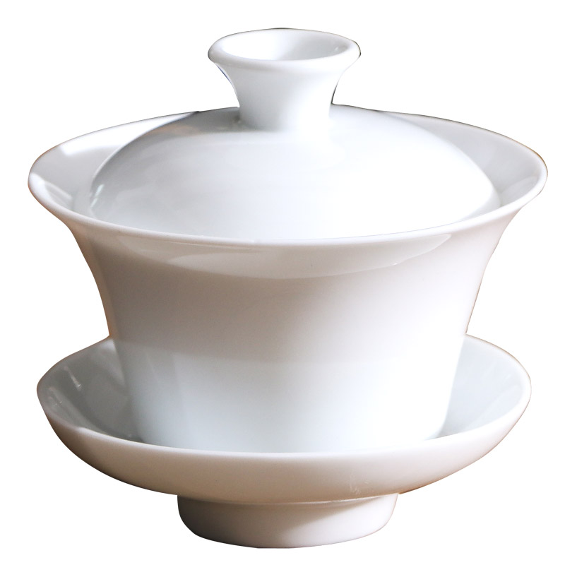 潮汕白瓷功夫茶盖碗三才单个潮州白色陶瓷泡茶盖碗