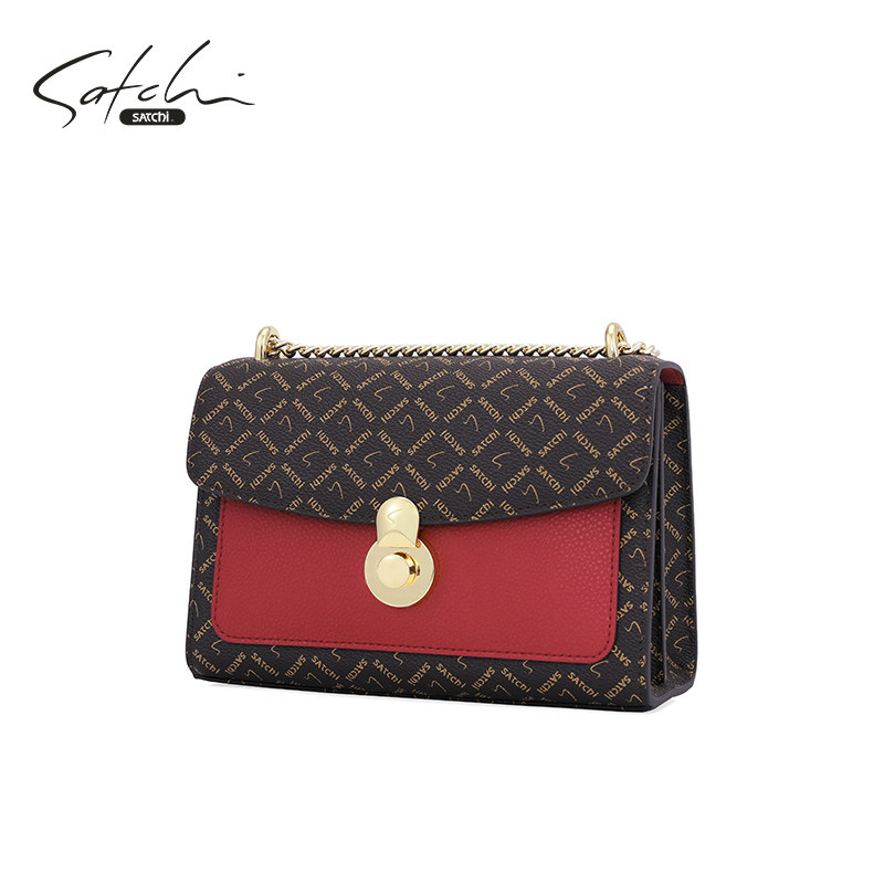 satchi沙驰女包经典老花pvc配皮单肩2021新款通用款女包