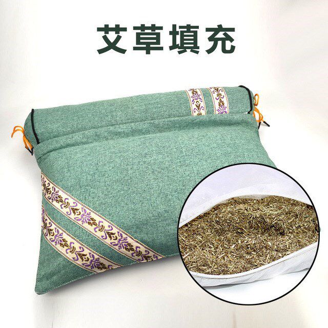 蒙诺艾草颈椎枕头艾叶亚麻连体两用圆柱睡觉枕头