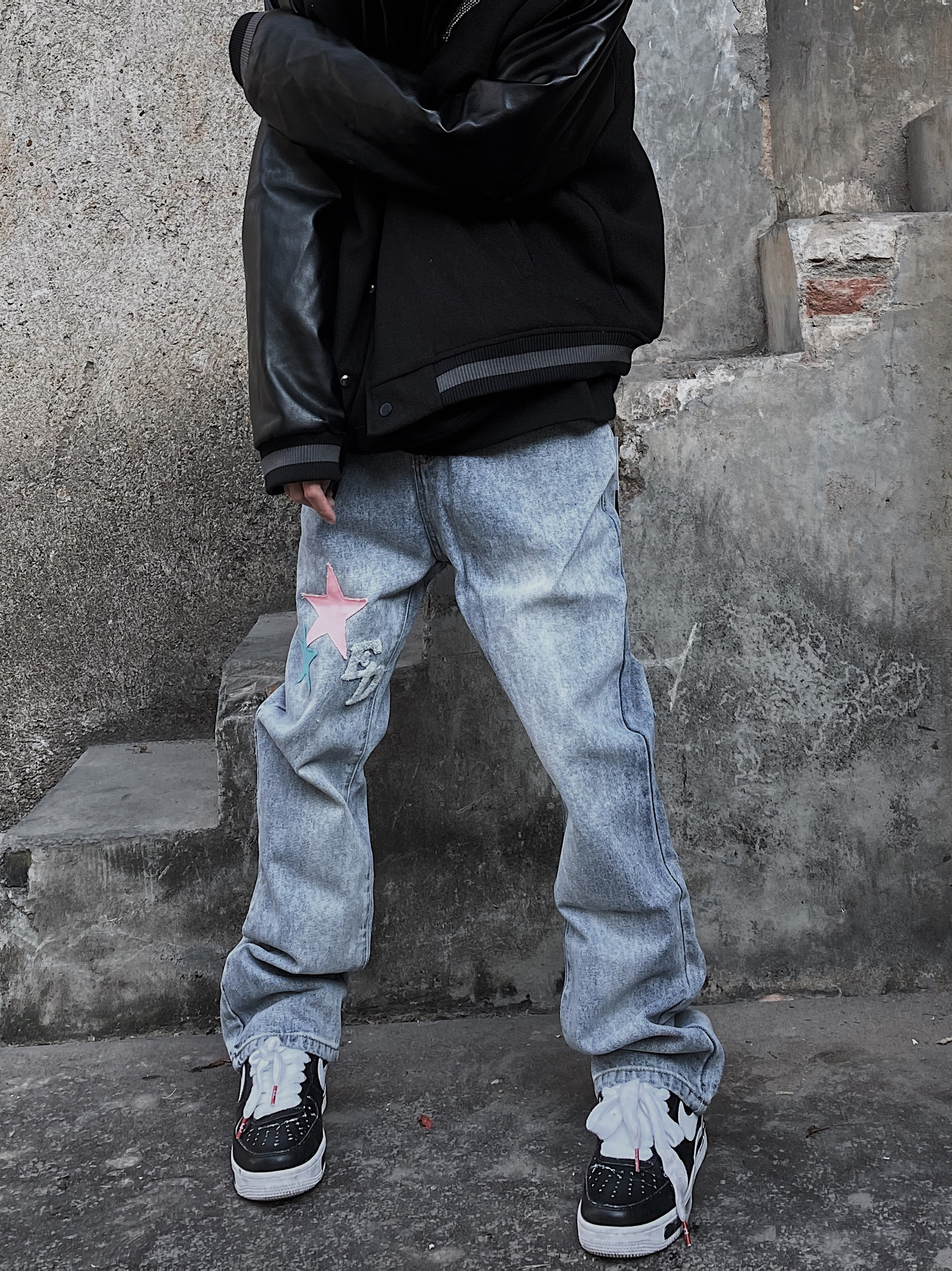 欧美美高街休闲长裤vibe裤子复古微喇喇叭裤美潮牛仔裤