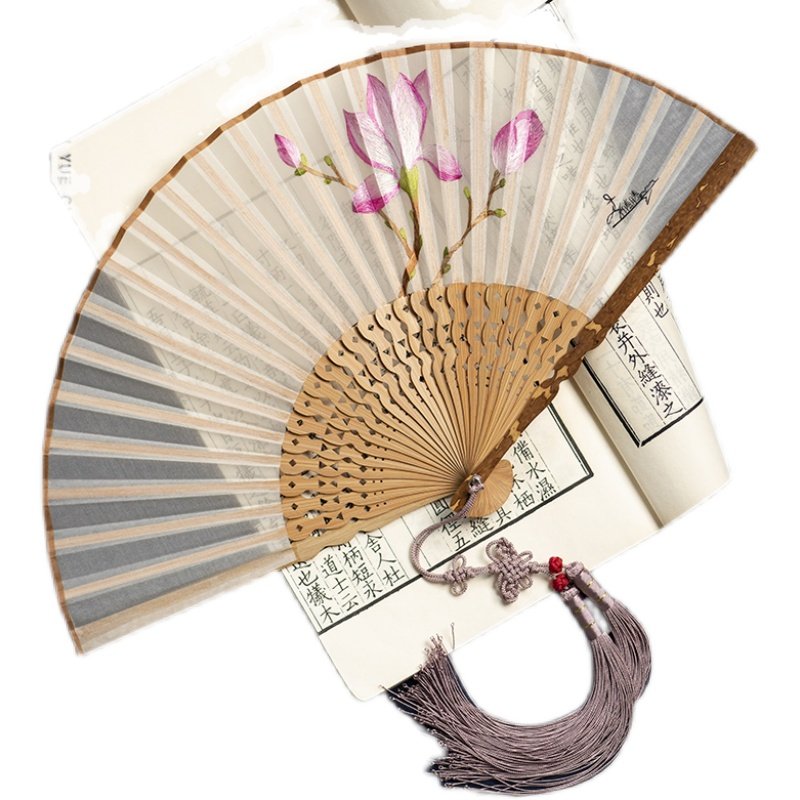 刺绣古风折扇扇女定制玉竹扇子流苏汉服复古扇子