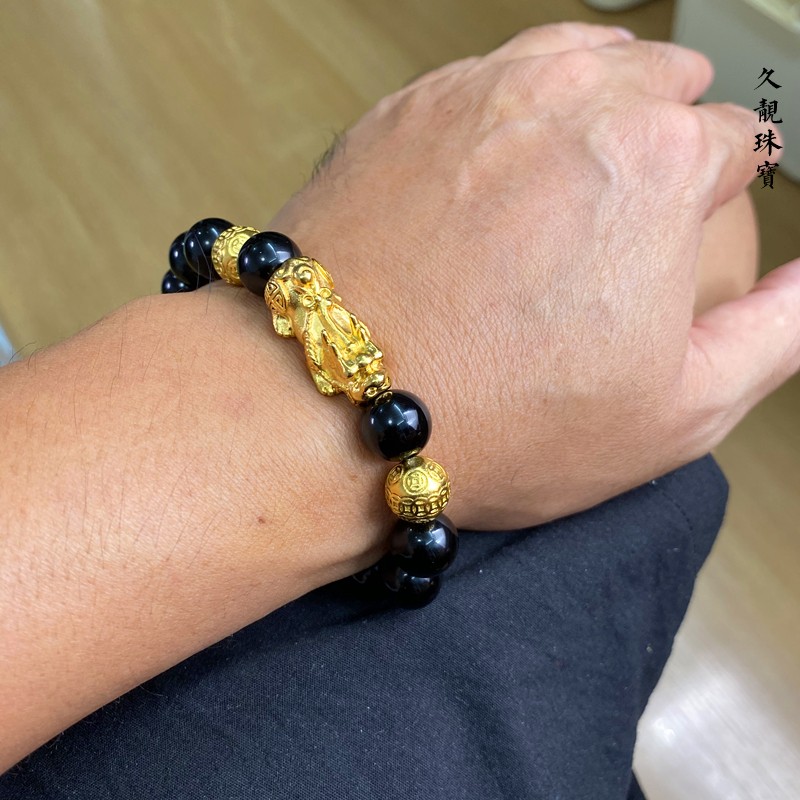 越南沙金男士貔貅手链粗款曜石男手串玛瑙串珠手链