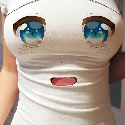 修身显胸大创意搞笑t恤女恶搞学生搞怪短袖性感可爱显瘦卡通表情