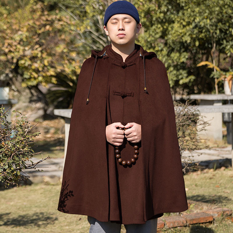 沁竺中长僧人打坐披风秋冬季羊绒加厚禅修居士上衣