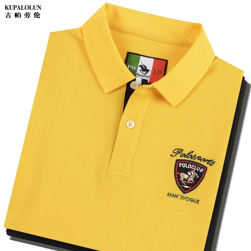 品牌男装POLO体衫黄色短袖T恤男士宽松翻领纯棉高尔夫上衣春夏季