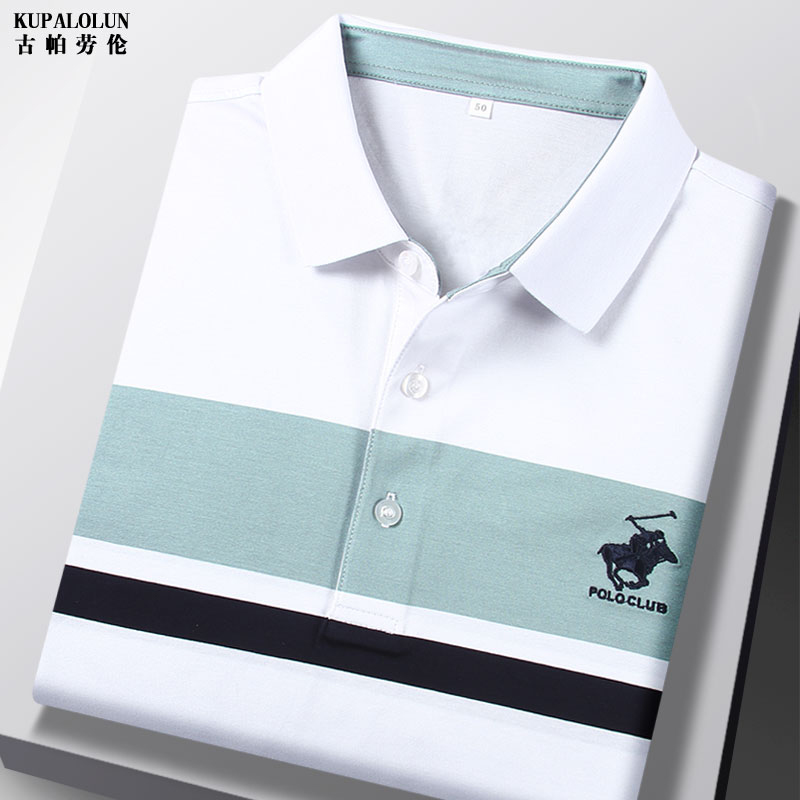 品牌男装保罗双丝光纯棉条纹短袖T恤翻领时尚休闲上衣夏季POLO衫