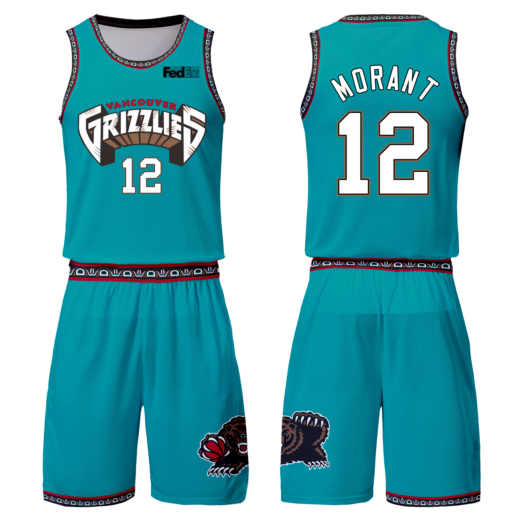 球衣灰熊复古城市莫兰兰特12号定制儿童超大篮球服