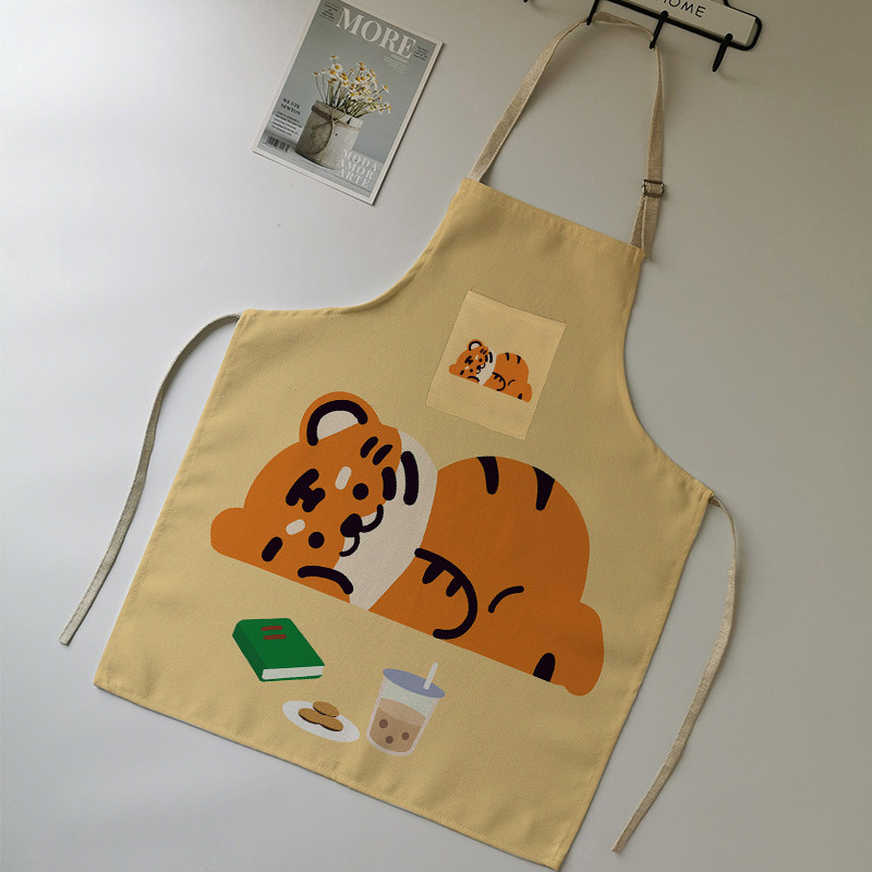 围裙卡通可爱老虎棉麻布艺家用厨房做饭防污围裙