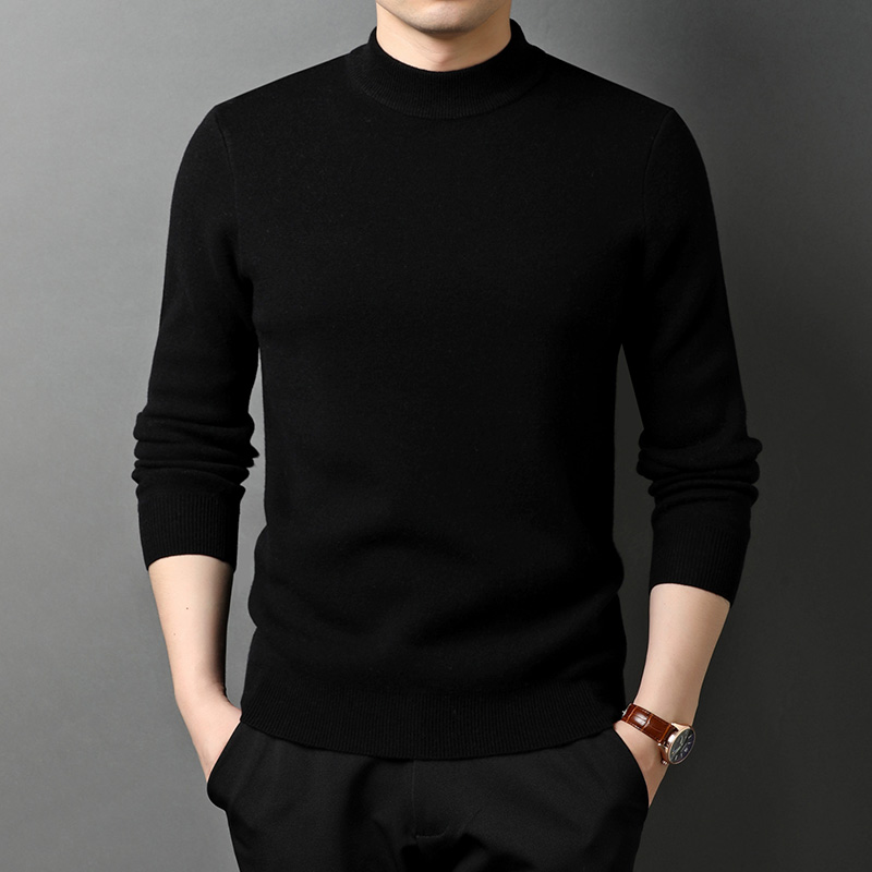 冬季加厚款纯羊毛衫男士半高圆领毛衣韩版男装中领潮流内搭针织衫