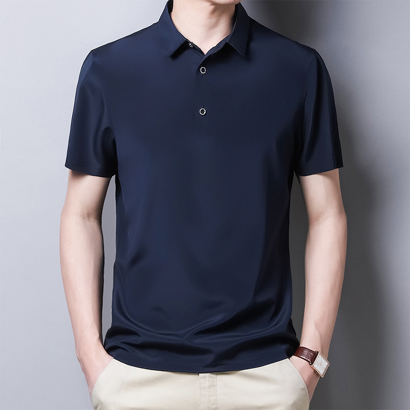 夏季纯色翻领桑蚕丝短袖T恤男百搭半袖商务真丝男装薄保罗polo衫