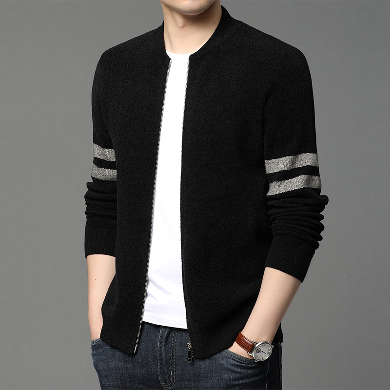 棒球领撞色开衫毛衣男士雪尼尔外套2022春秋季潮流韩版男装针织衫