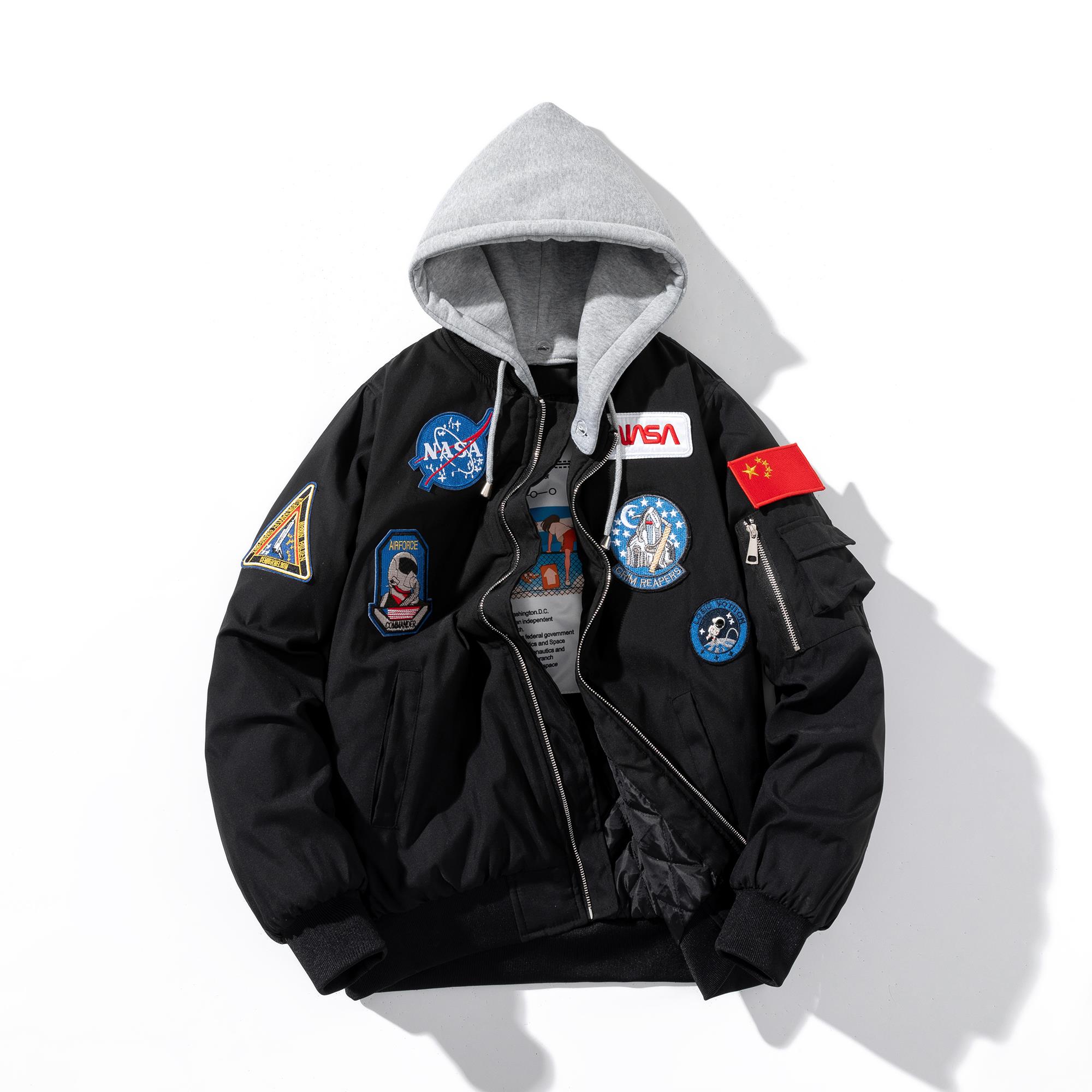 nasa联名外套女春秋冬季加厚棉衣服刺绣潮牌飞行员夹克情侣棒球服