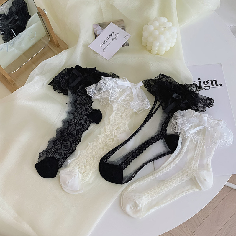 春夏超薄jk白色蕾丝蕾丝花花边短袜袜子女竖条短袜