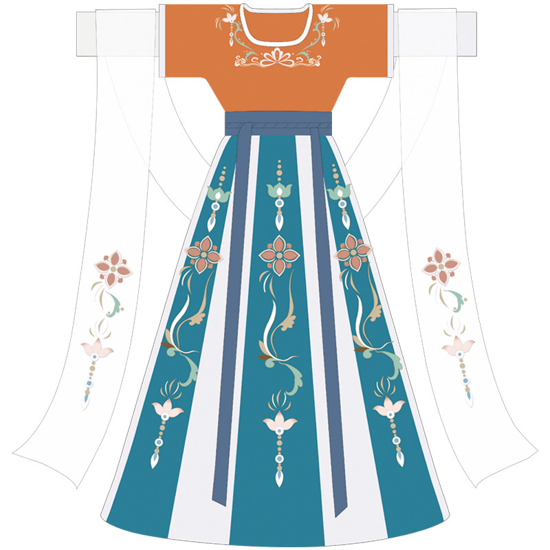 【楼兰】原创汉服女秋夏款坦领半臂一片式齐腰襦裙6米摆绣花日常