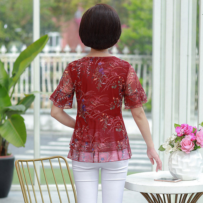 中年女夏装2021新款四五十岁妈妈装夏天上衣 阔太太套装洋气高贵