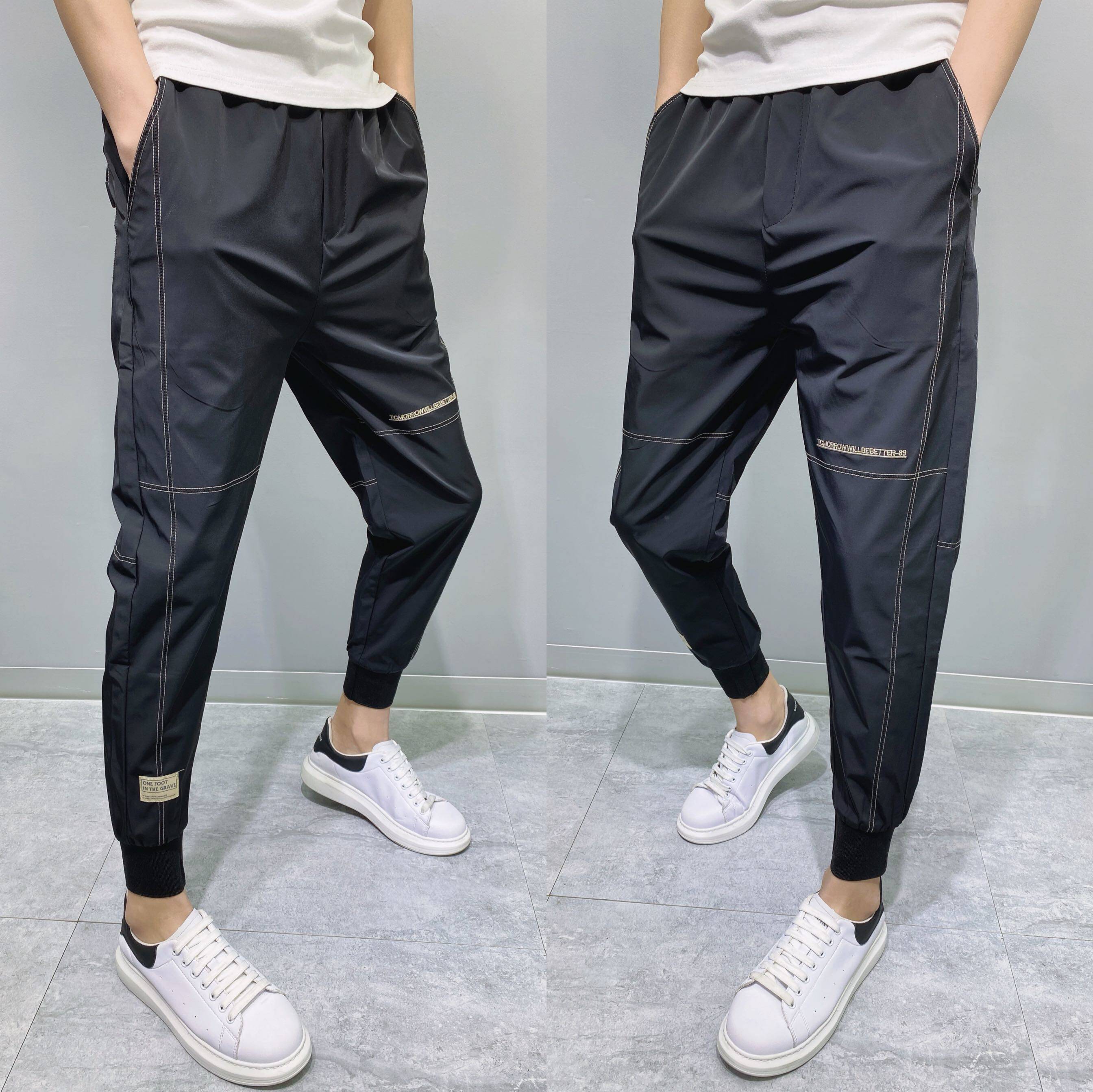 夏季薄款九分裤男黑色修身百搭休闲束脚网红休闲裤