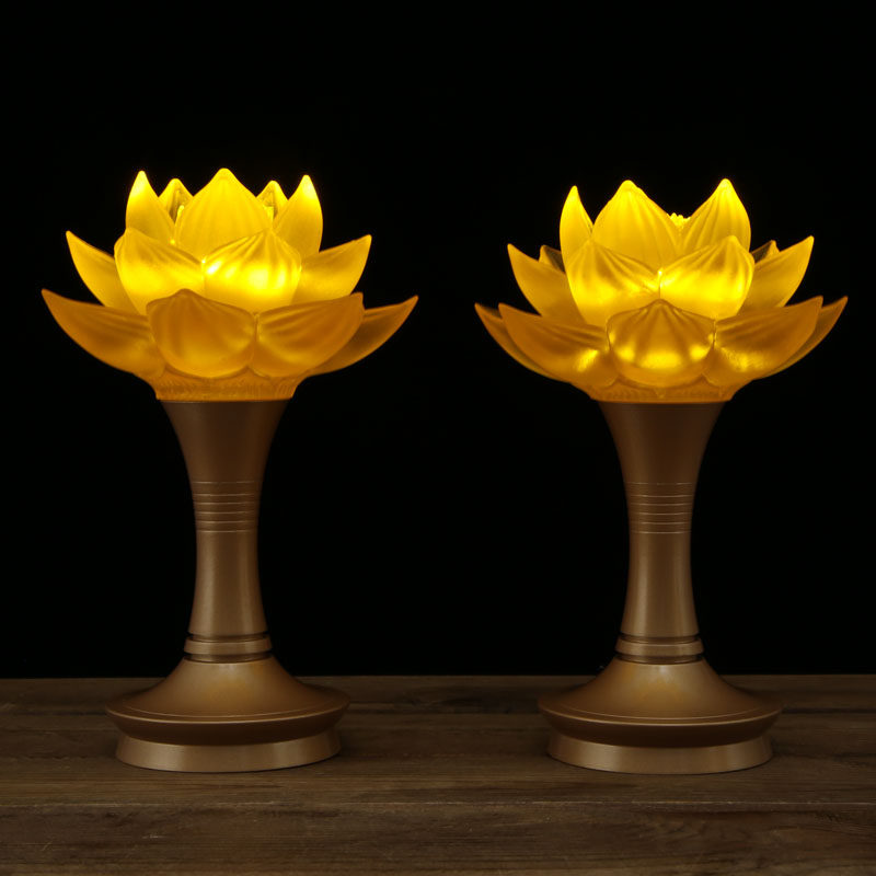 圆通佛具莲花花灯供佛一对插电led家用佛前烛台