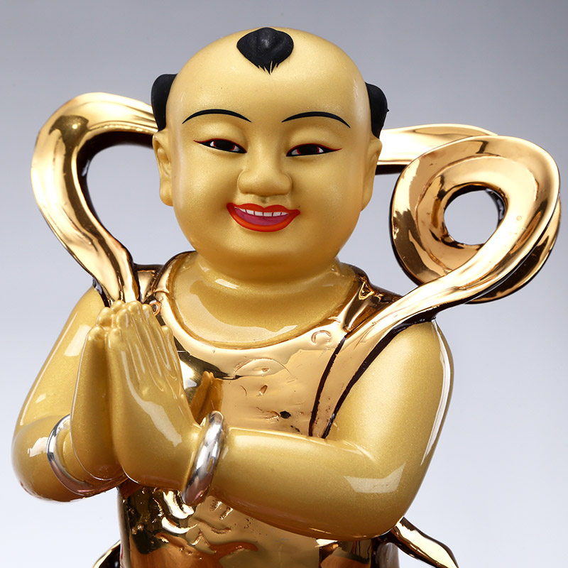 金童玉女圆通佛具佛像纯铜鎏金童子龙女摆件家用摆件