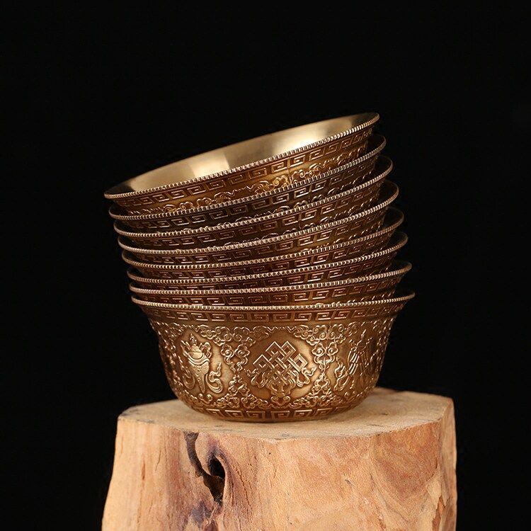 八吉祥供碗佛前摆件密宗供佛家用供奉纯铜供水摆件