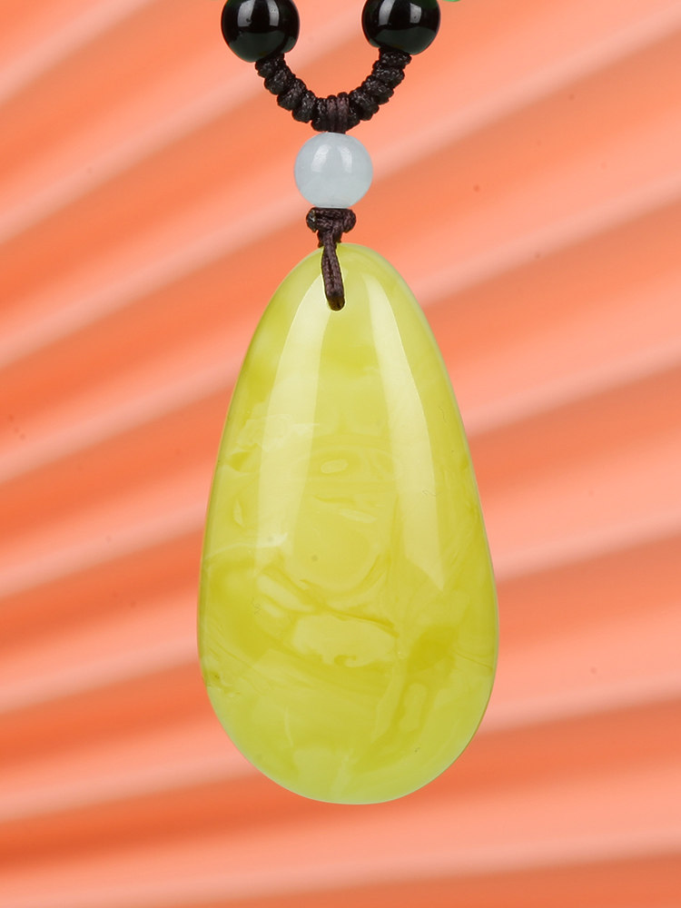 嘉乐天然蜜蜡吊坠水滴素石挂坠男挂件项链毛衣颈饰