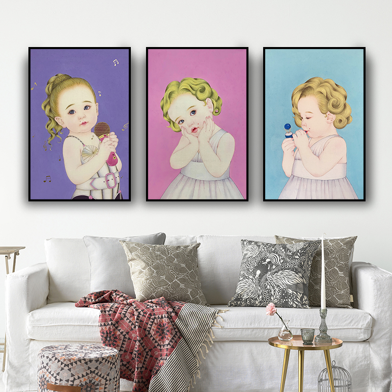 世界名画像恶搞q版胖萌蒙娜丽莎小众创意装饰画戴珍珠耳环的少女